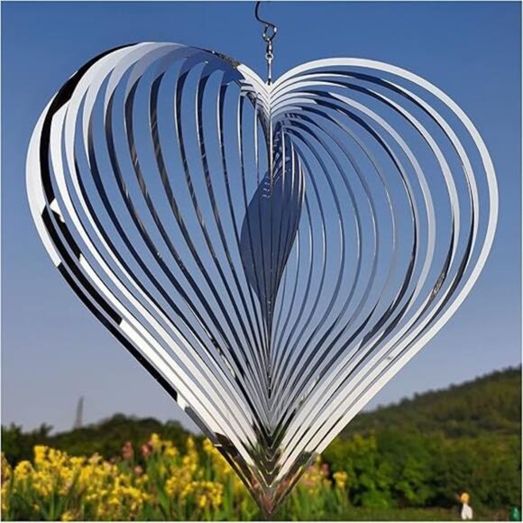 Wind Spinner Outdoor Metal Decorations,Silver Heart Wind Spinners - Picture 7 of 7